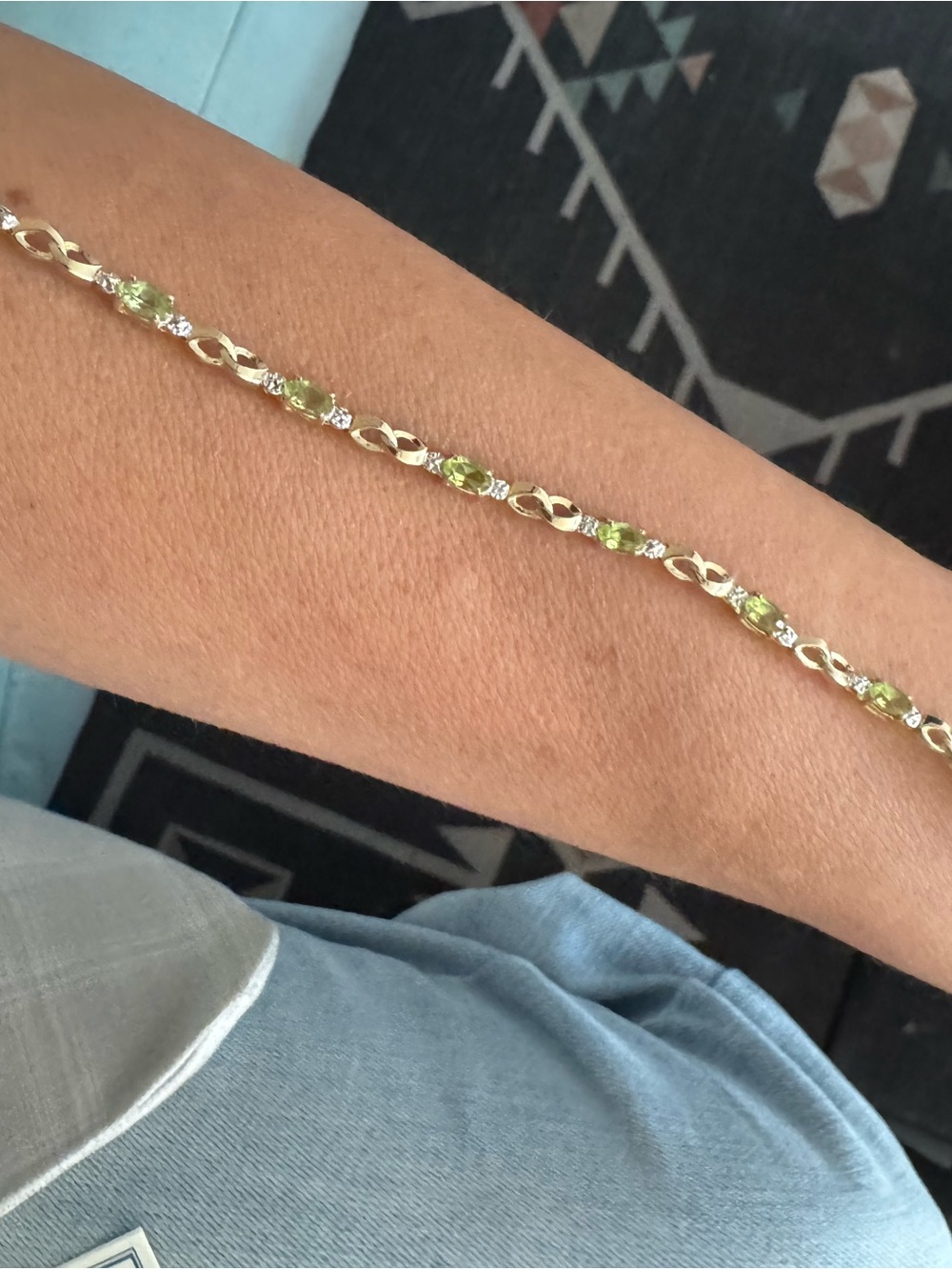 yellow gold diamond and peridot tennis bracelet 6.5 inches